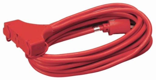 CORD EXTENSION 25' RED 14/3 W/TRIPLE TAP - Cords